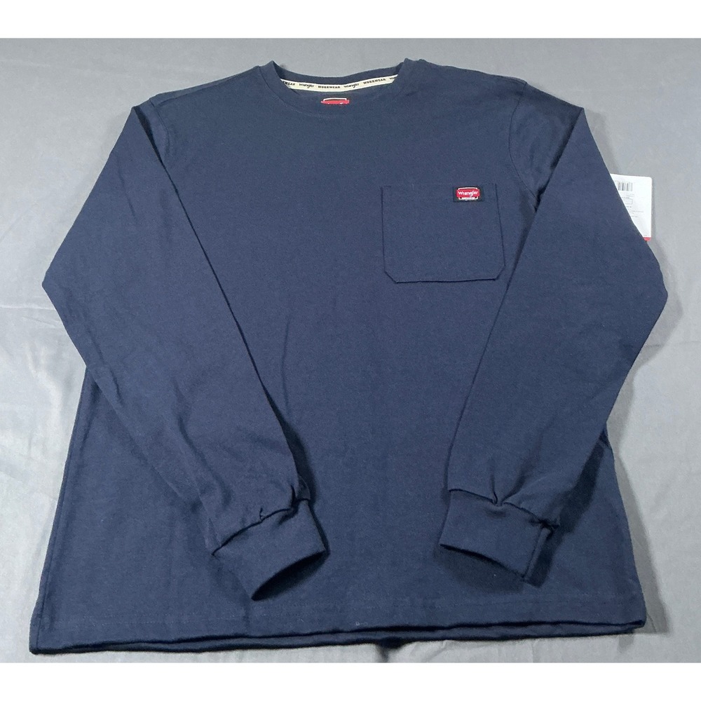 Wrangler Workwear Mens Small Blue Heavyweight Long Sleeve Pen Pocket Tee WW55270